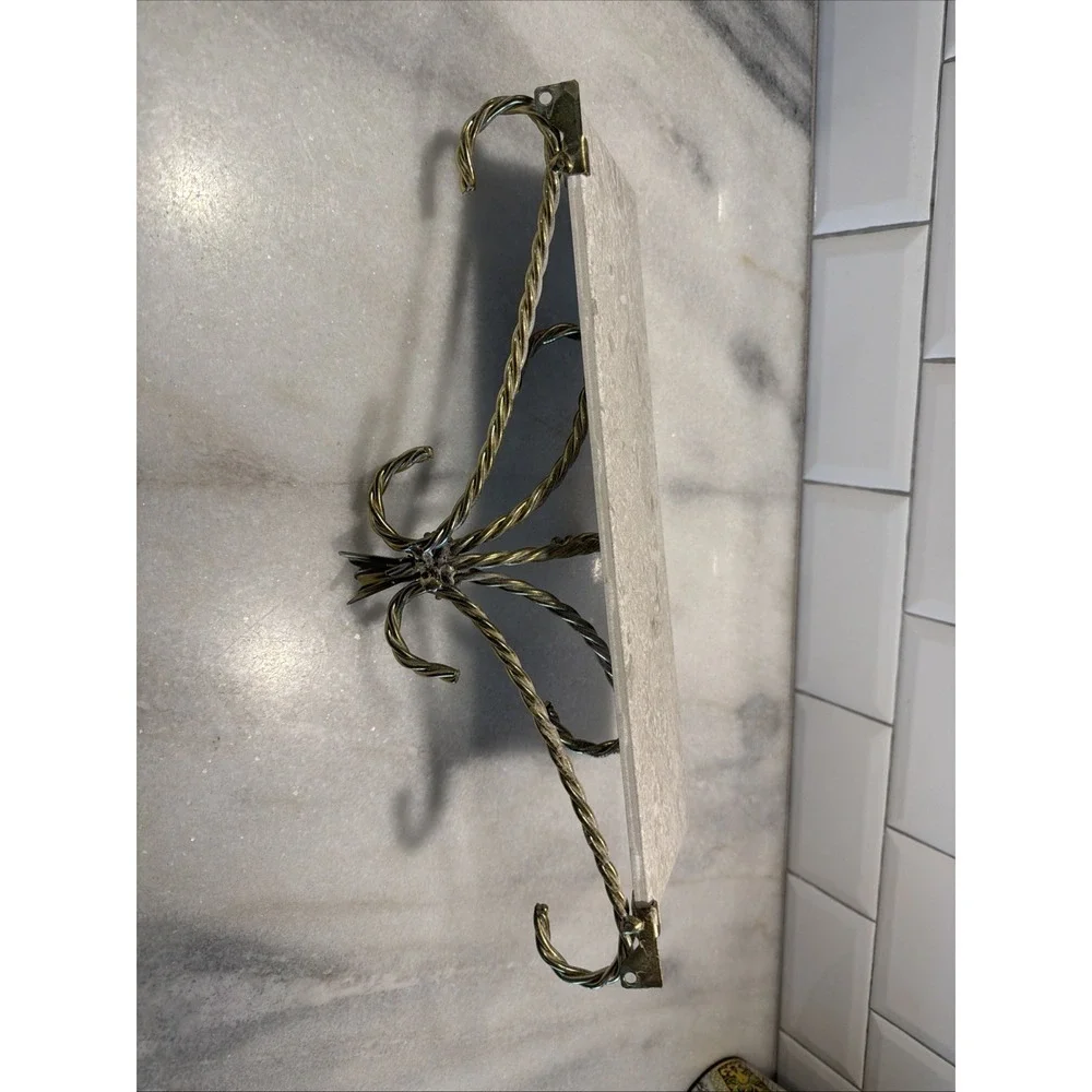 Vintage Metal Gold Brass Rope Shelf Rack with tile shelf